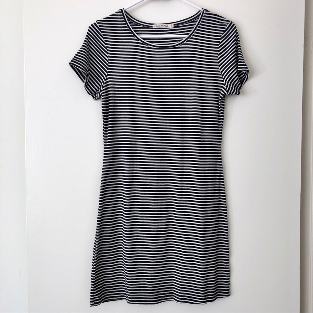 Heart Hips Striped Black White Mini Dress Casual